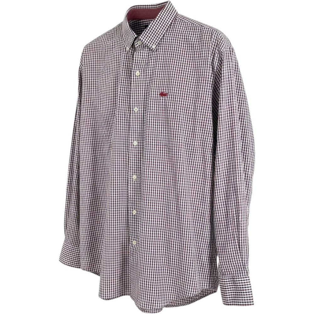 IZOD XXL Long Sleeve Button Down Shirt Red White Blue Tattersall Check Cotton